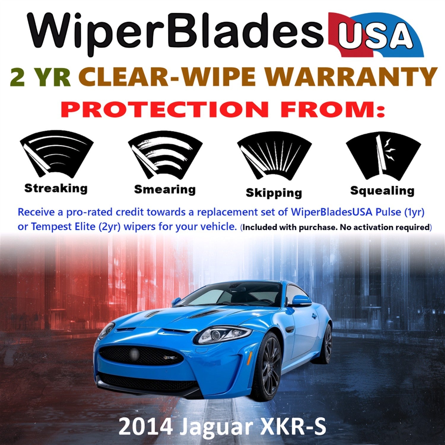2014 Jaguar XKR-S Wiper Blades Set w/2yr Wear Warranty (Set of 2) Tempest Elite-1