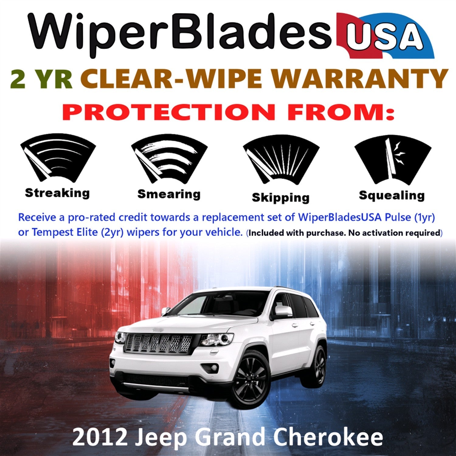 2012 Jeep Grand Cherokee Wiper Blades w/2yr Warranty (Set of 3) w/Rear Wipers-1