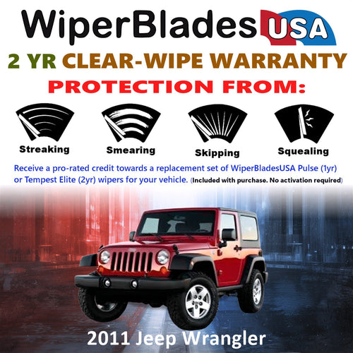 2011 Jeep Wrangler Wiper Blades w/2yr Wear Warranty (Set of 3) w/Rear Wipers-1