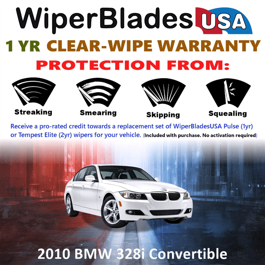 2010 BMW 328i (Convertible) Wiper Blades w/1yr Wear Warranty (Set of 2) Wipers-1
