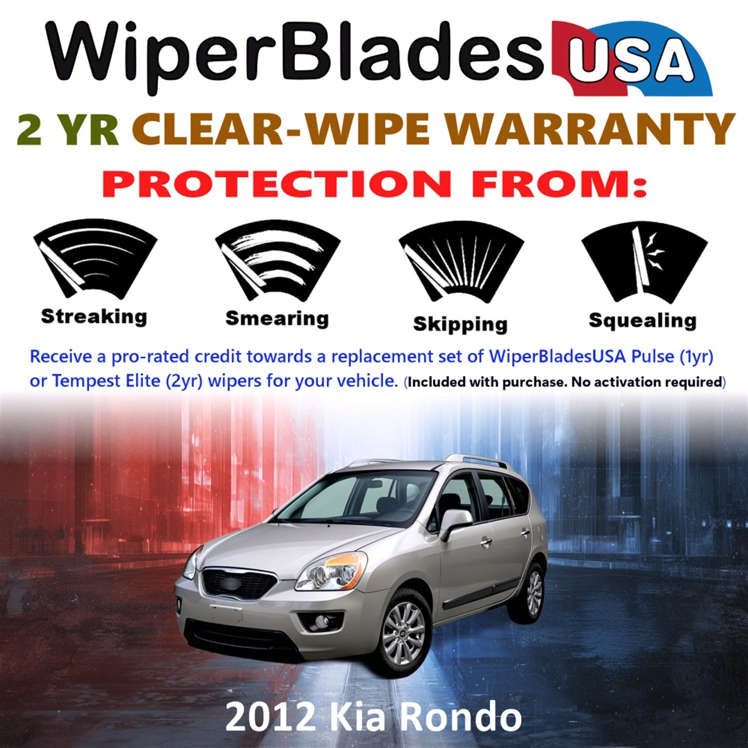 2012 Kia Rondo Wiper Blades Set w/2yr Warranty (Set of 2) Tempest Elite Wipers-1