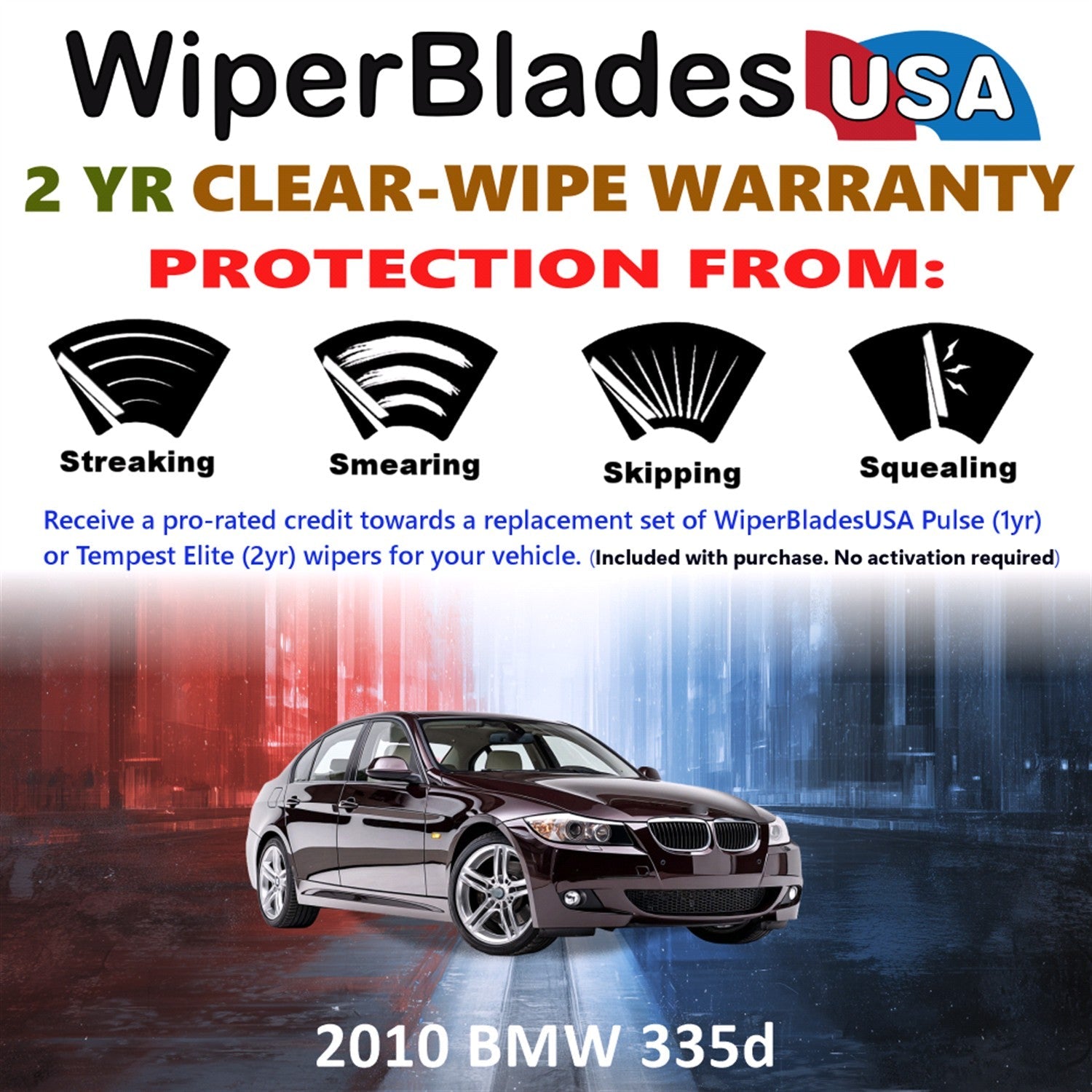 2010 BMW 335d Wiper Blades Set w/2yr Warranty (Set of 2) Tempest Elite Wipers-1