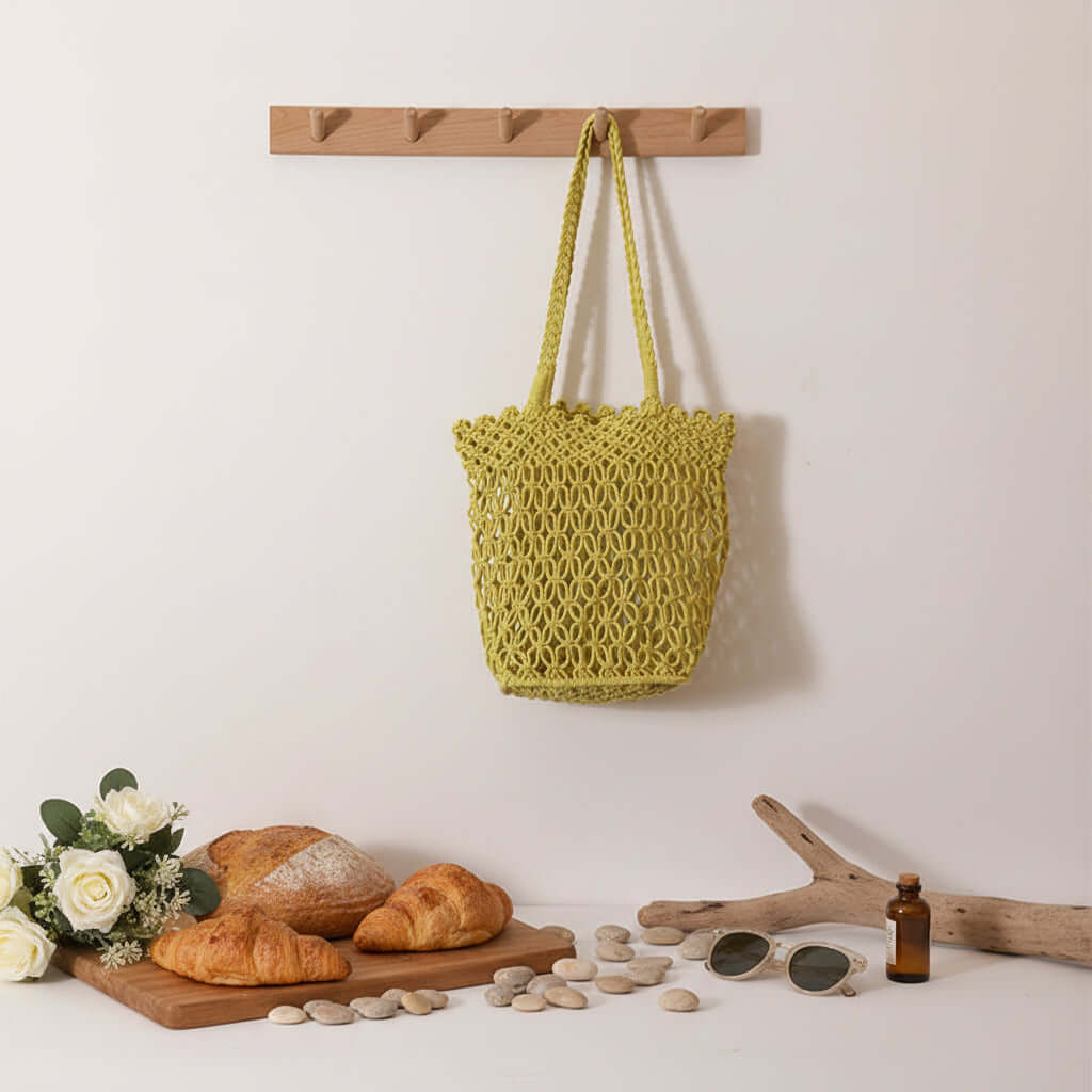 Women beach vacation bag Hollow Out Cutout Shoulder Cotton Woven Bag-3