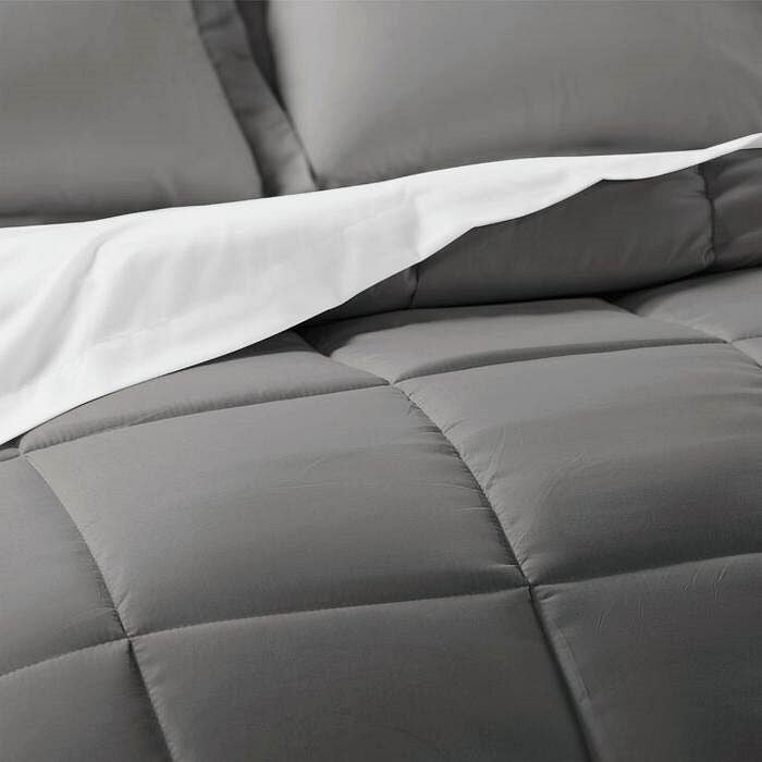 Queen Size 8-Piece Microfiber Reversible Bed-in-a-Bag Comforter Set in Grey-1