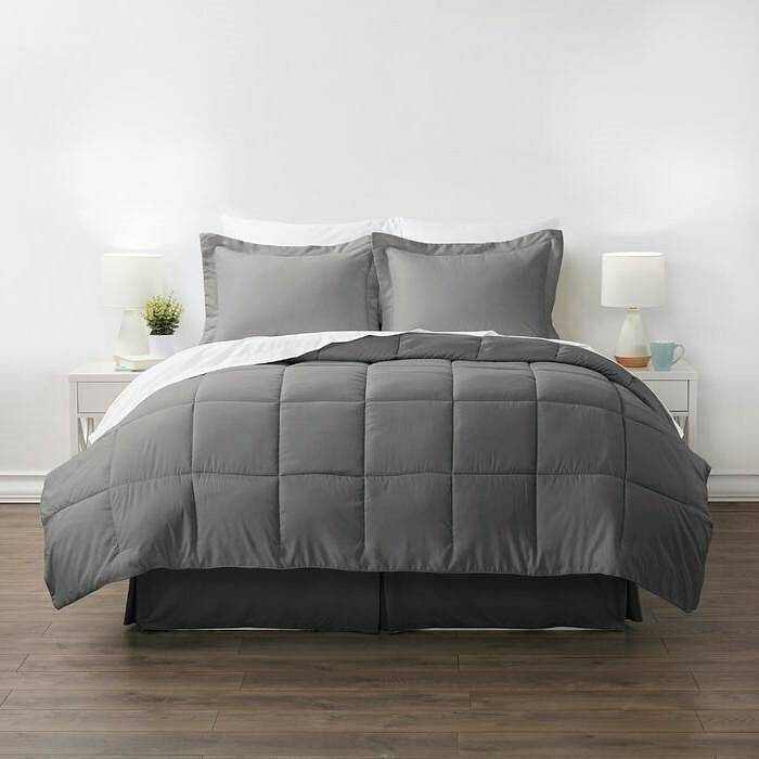 Queen Size 8-Piece Microfiber Reversible Bed-in-a-Bag Comforter Set in Grey-2