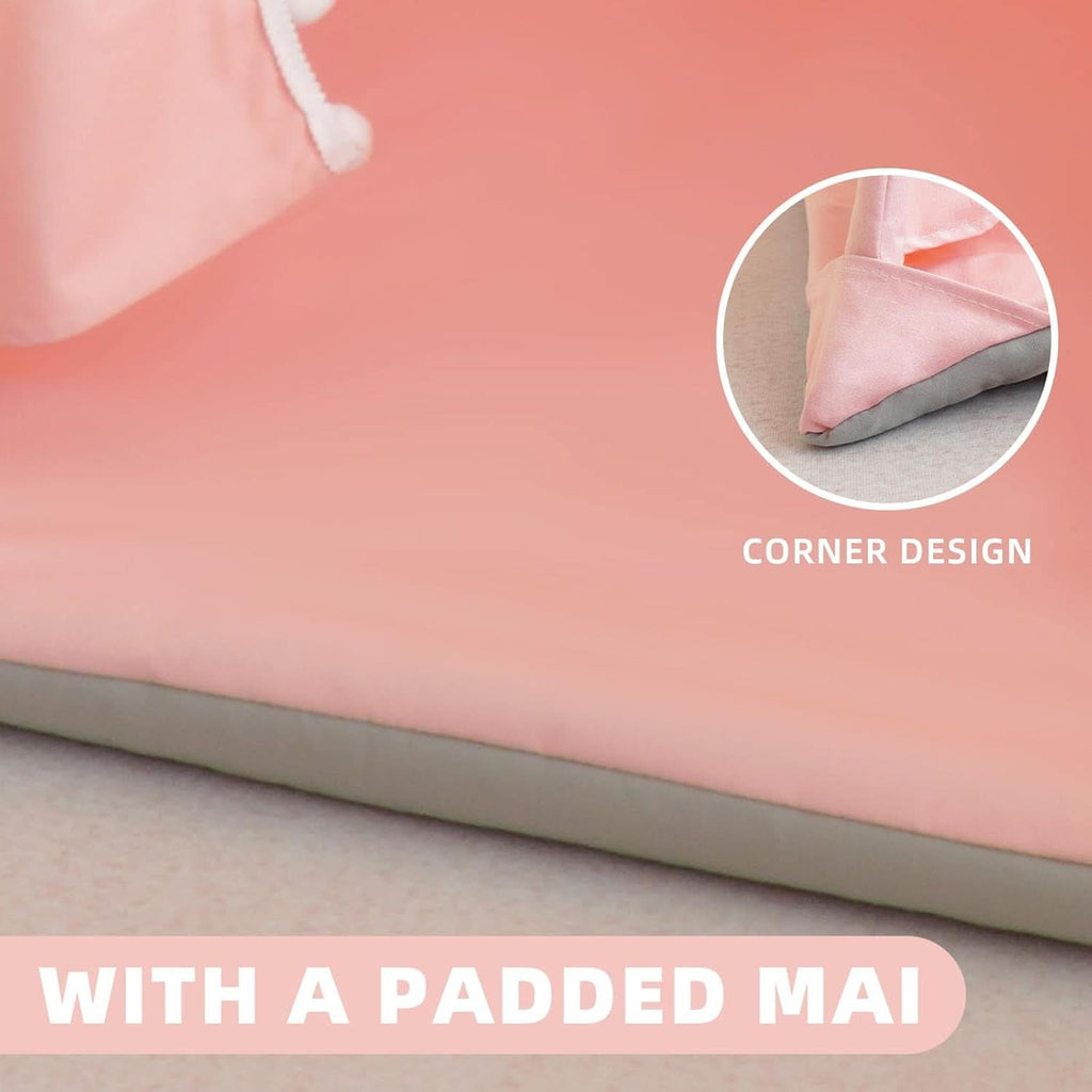 Pink Kids Teepee Tent With Mat Foldable Cotton Canvas-4