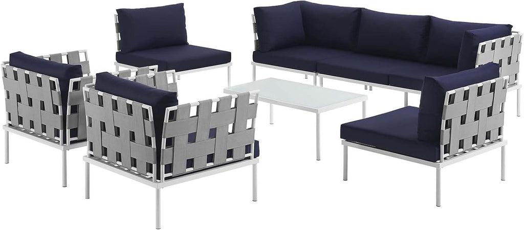Aluminum Patio Sectional Sofa Set 8 Piece White Navy