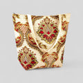 Authentic Kilim Fabric Ottoman Design Purse with Handles, Turkish Carpet, Beach Bag, Tote, Reusable Shopping Bag -- Cream/Red/Yellow-0