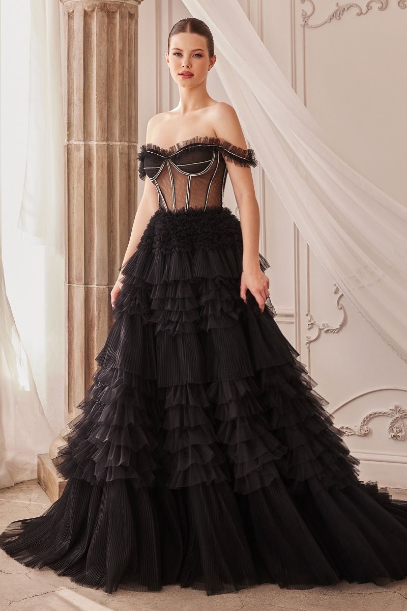 Rhinestone Corset Ruffle Gown-3