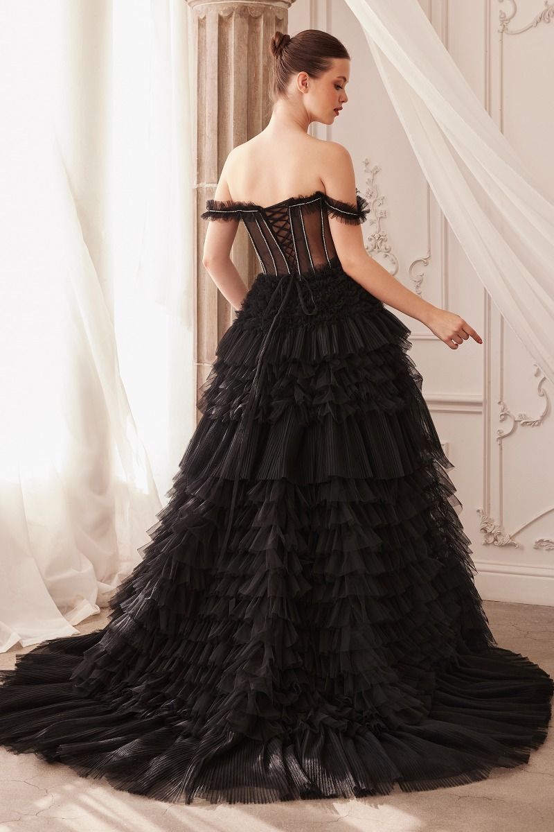 Rhinestone Corset Ruffle Gown-2
