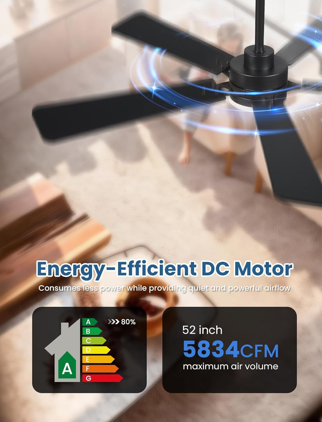 52Inch Matte Black Ceiling Fan Remote Dimmable LED Lights-3