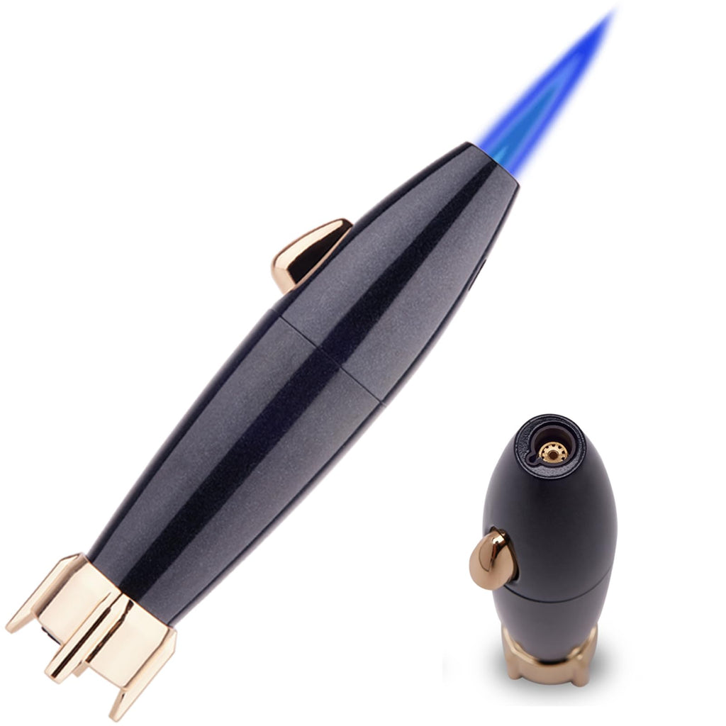 Torch LighterRefillable Single Jet Butane Torch LightersAdjustable Flame Rocket Shape Windproof Mini Kitchen Torch Lighter for CandleGift Ideal for Fathers DayBirthdayChristmas (Without Fuel)
