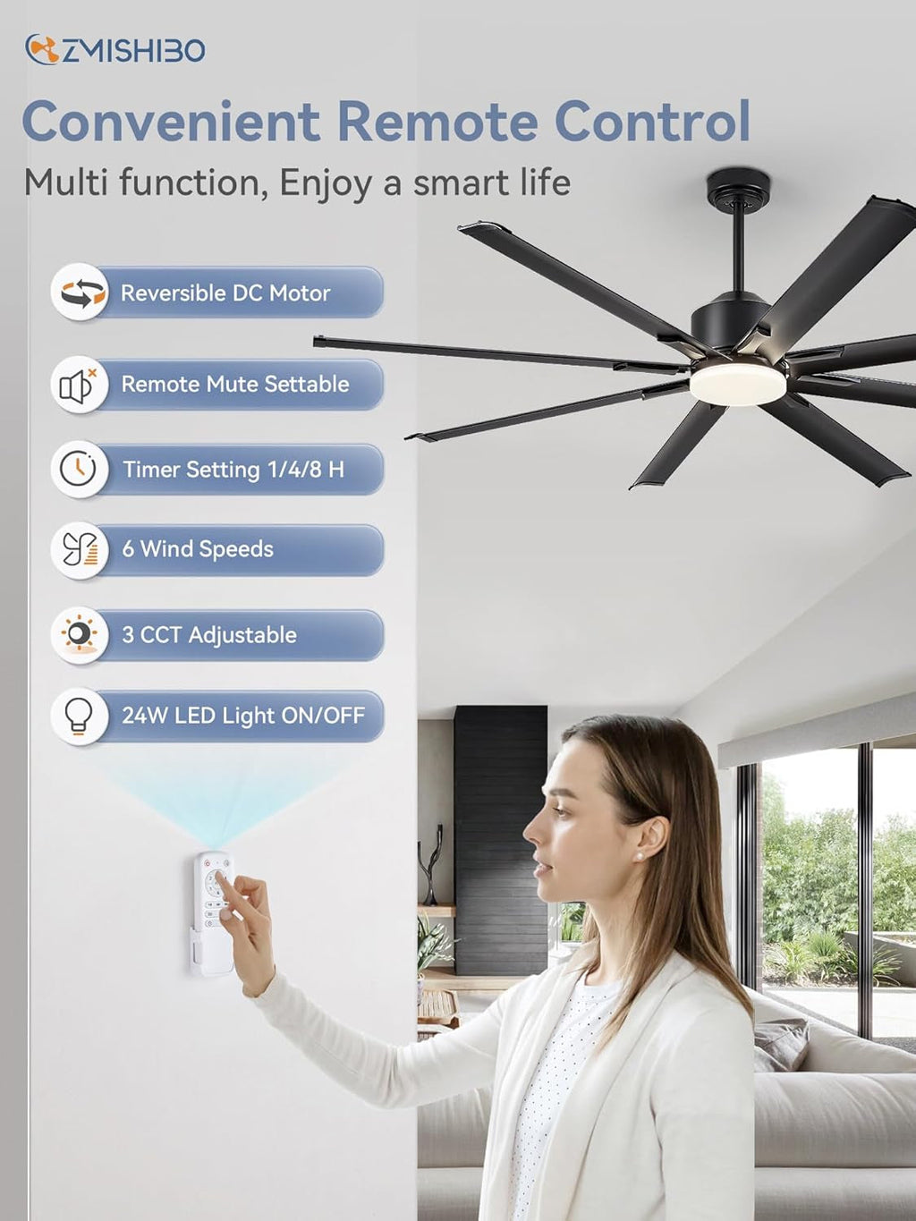 72Inch Aluminum Black Outdoor Ceiling Fan Lighting-2