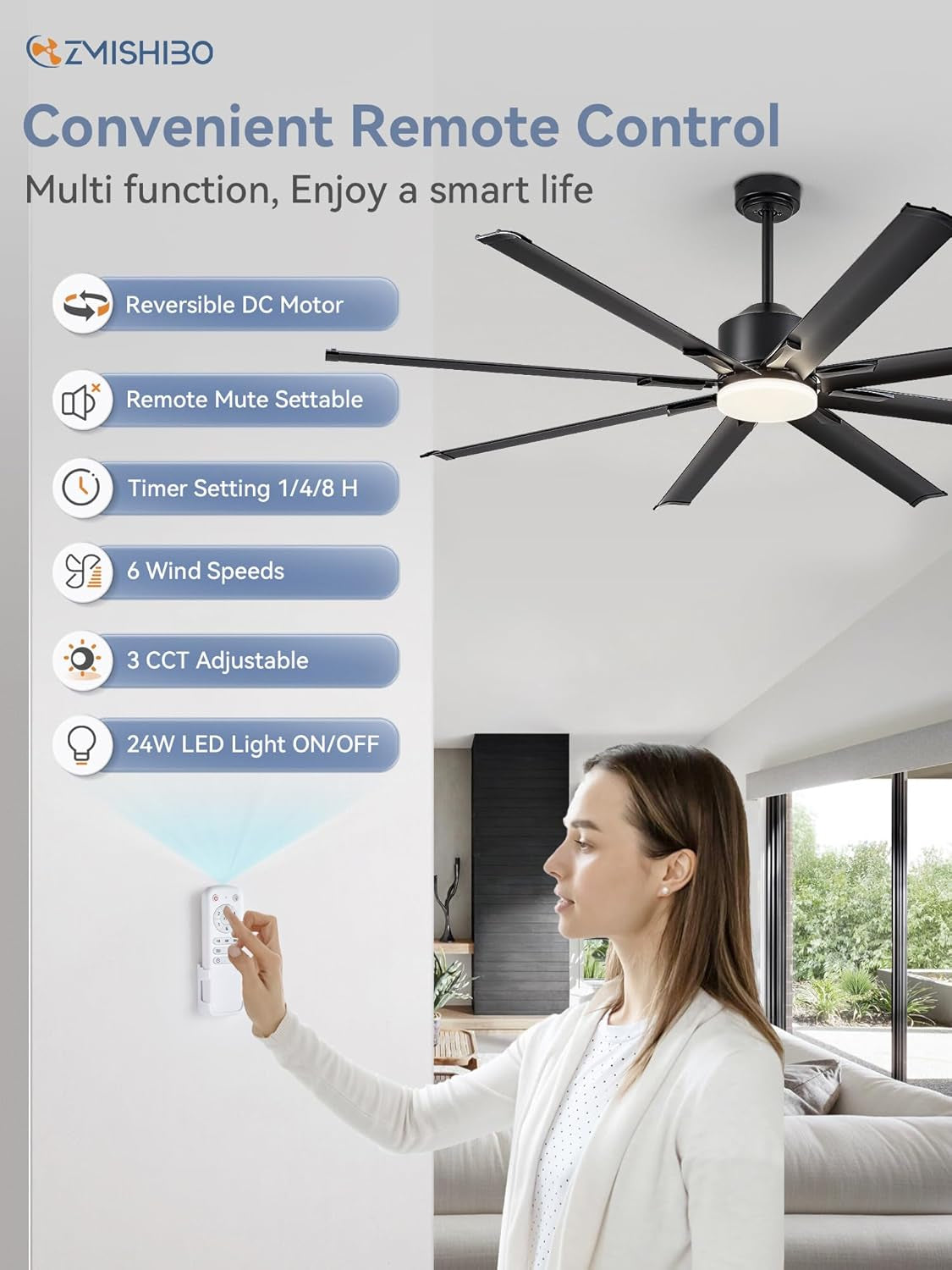 72Inch Aluminum Black Outdoor Ceiling Fan Lighting-2