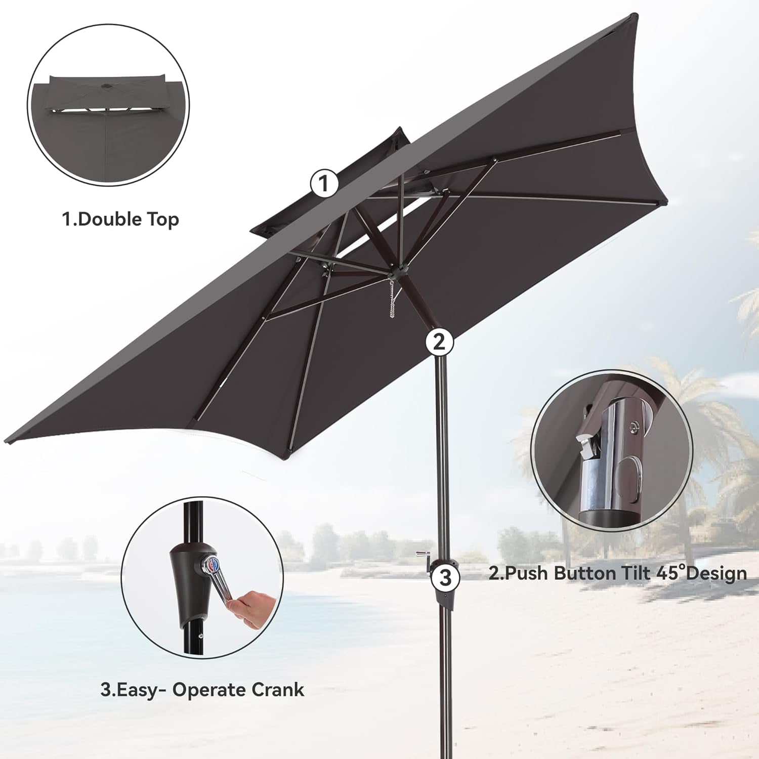 Rectangular Outdoor Patio Umbrella Six Point Six By Ten Feet Tilt-1