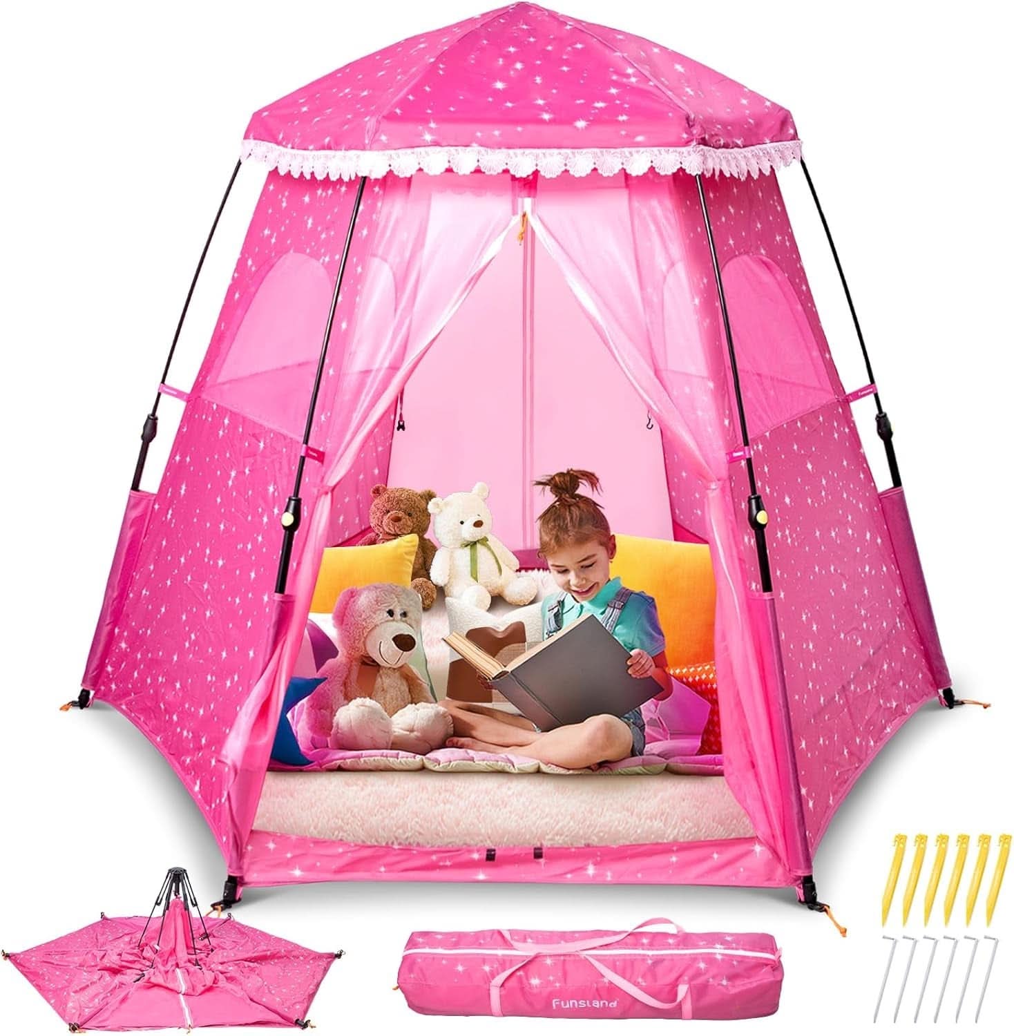Kids Pop Up Play Tent 78x66 Inch Princess Castle Playhouse-1