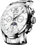 OLEVS Automatic Men Watch Self Winding Mechanical Luxury Dress Moon Phase Stainless Steel Black Watch Waterproof Luminous Calendar Wrist Watch