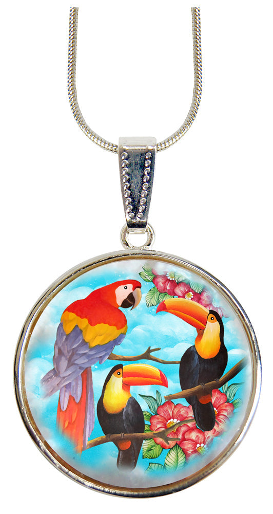 Toucan Silver Plated Mother of Pearl Jewelry Pendant Necklace - 44041-2
