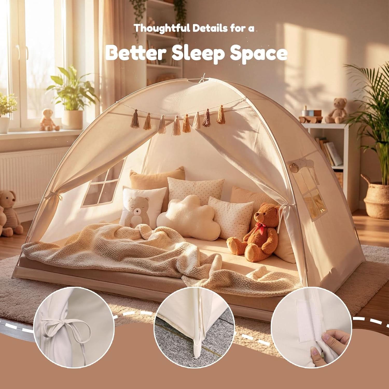 Twin Bed Tent For Kids Ultra Privacy Canopy Star Lights-4