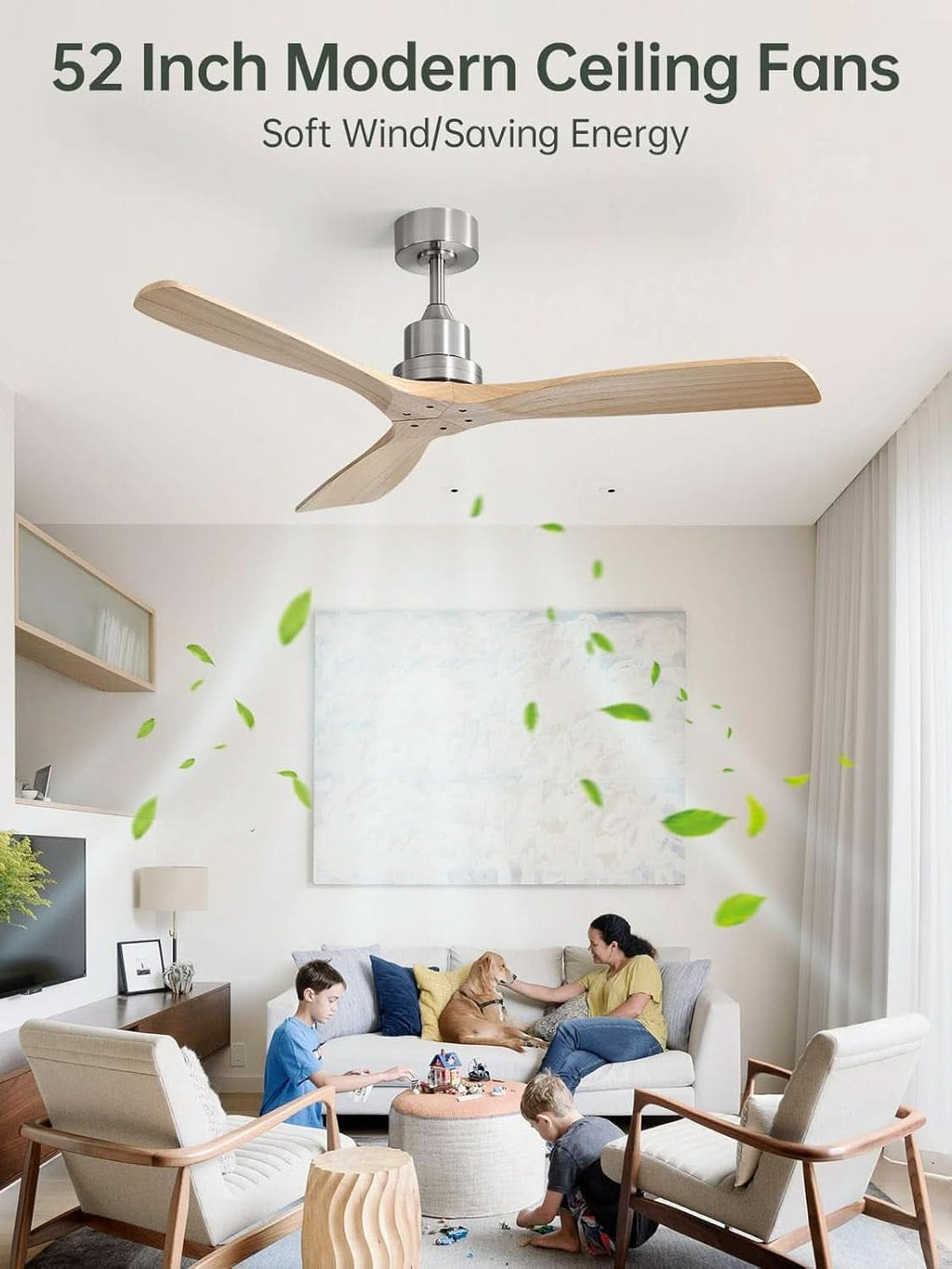 52 Inch Outdoor Patio Brushed Nickel Wood Ceiling Fan-1