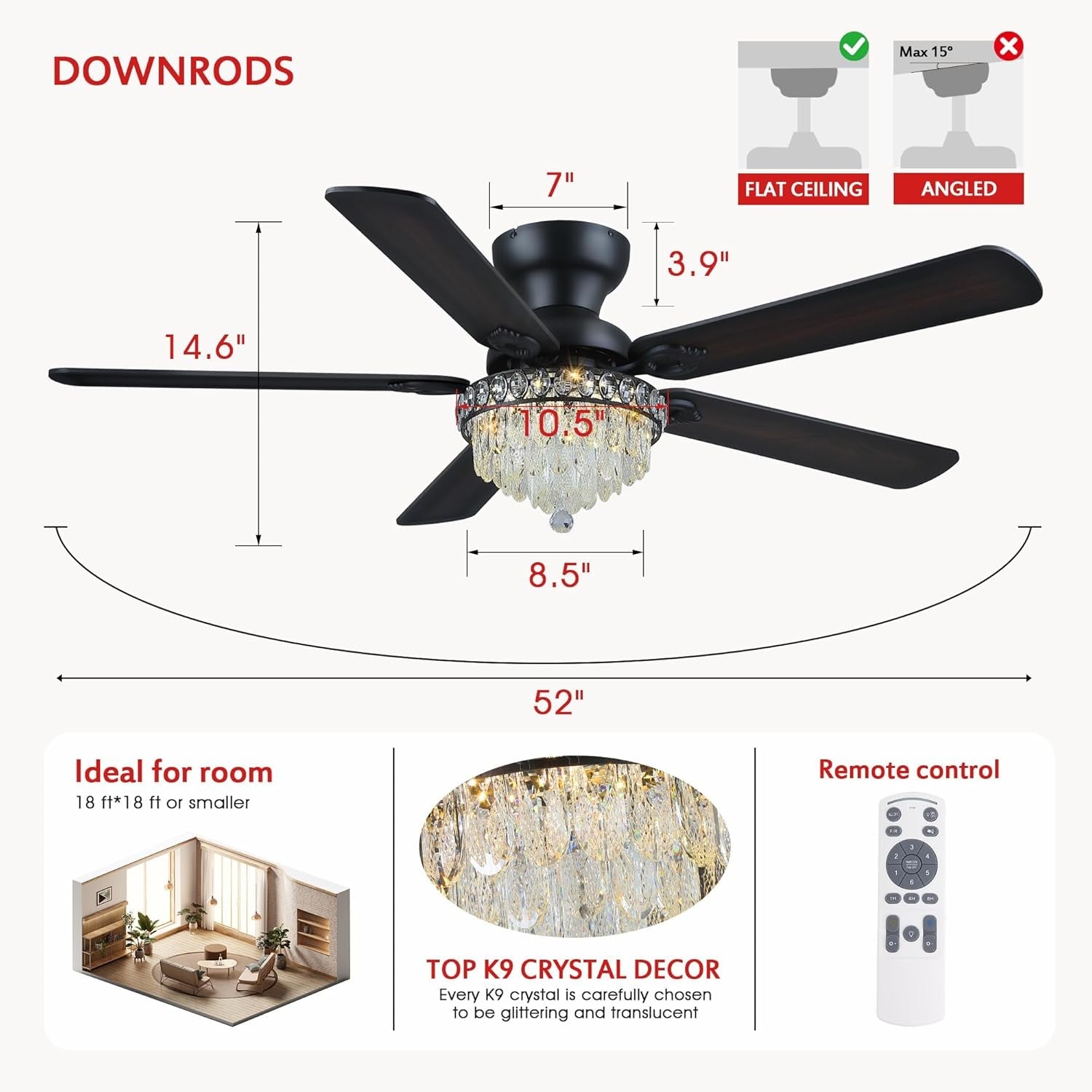 Crystal Chandelier Ceiling Fan Fandelier Remote 52 Inch-3