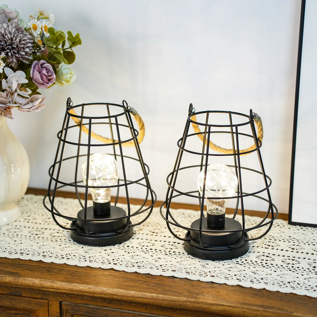 Set of 2 Cage Bulb Lantern Decorative Table Lamps-4