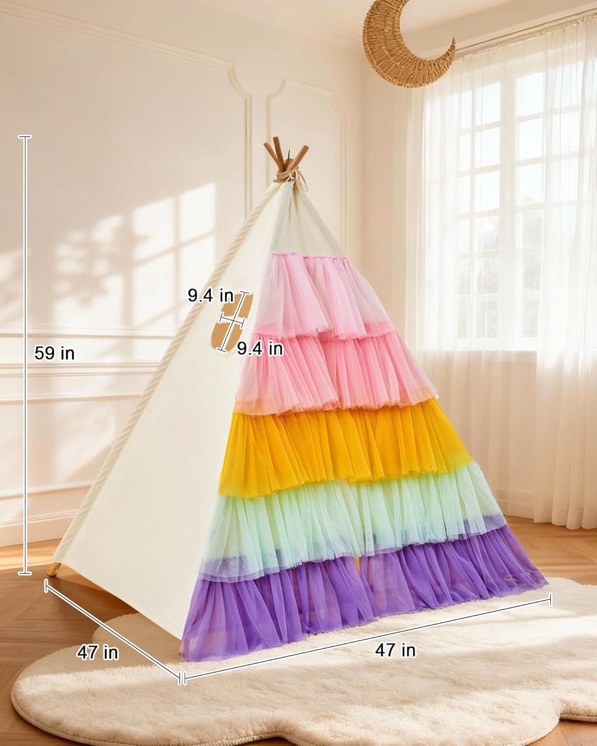 Colorful Multicolor Teepee Tent With Rainbow Gauze-4