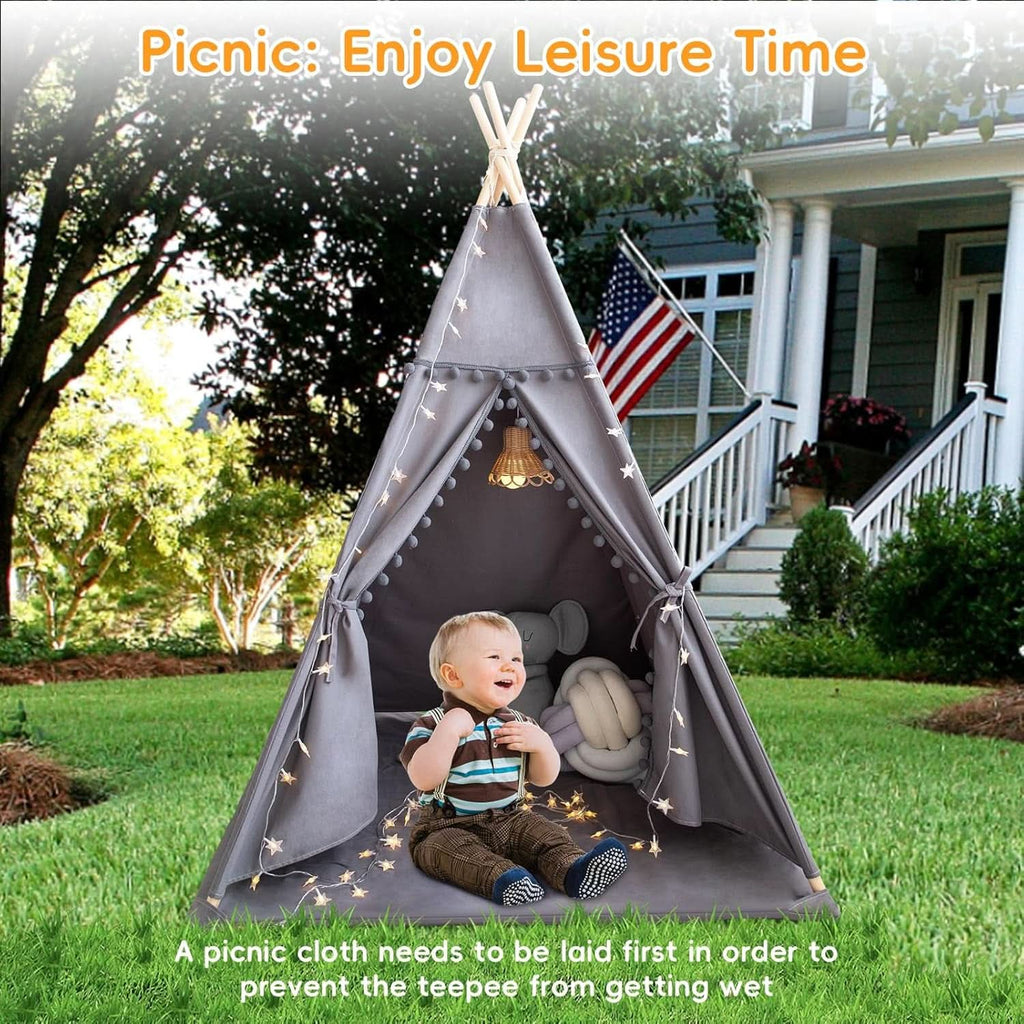 Grey Ultra Sof tDeluxe Cotton Canvas Teepee Tent For Kids-1