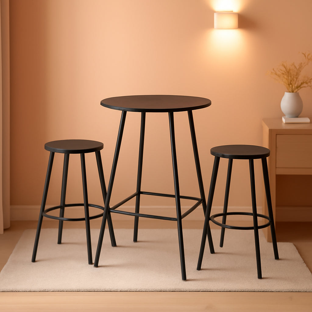 3 Piece Bar Height Patio Bistro Set Black Round Table With Backless Stools Patio Furniture Set