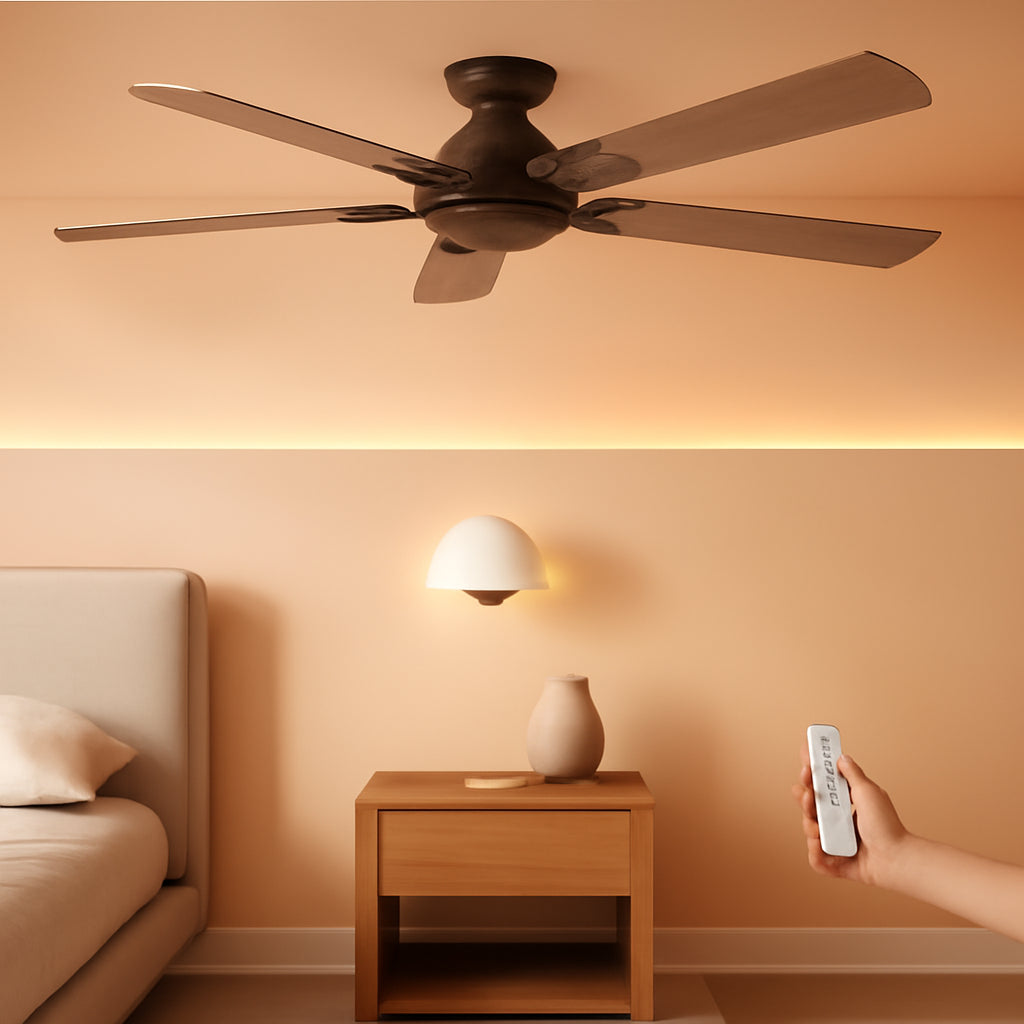 52Inch Brown Flush Mount Ceiling Fan Remote DC Motor-0