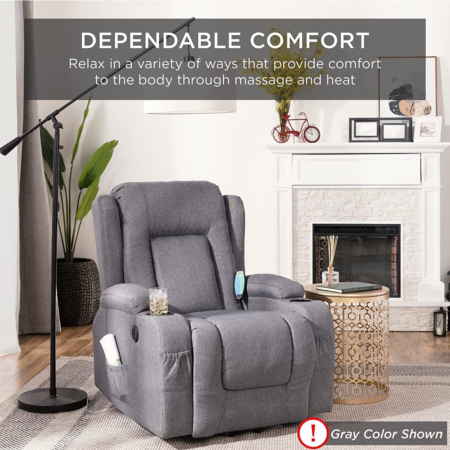 Electric Power Lift Linen Recliner Massage Chair Black
