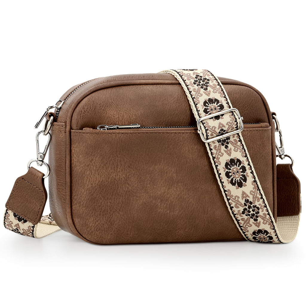 YDSIII Small Crossbody Bags for Women Trendy Vegan Leather Womens Crossbody Purse Cross Body Bags for Womens with Adjustable Wide Guitar Strap (Pure Brown)