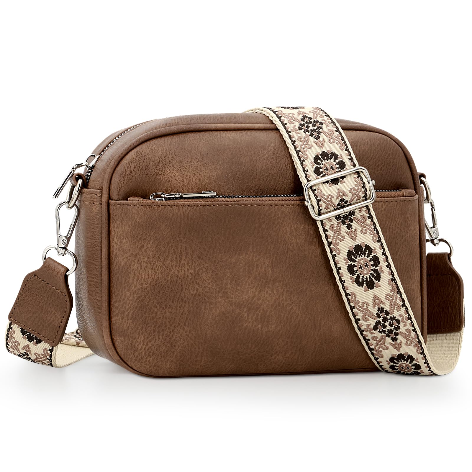 YDSIII Small Crossbody Bags for Women Trendy Vegan Leather Womens Crossbody Purse Cross Body Bags for Womens with Adjustable Wide Guitar Strap (Pure Brown)