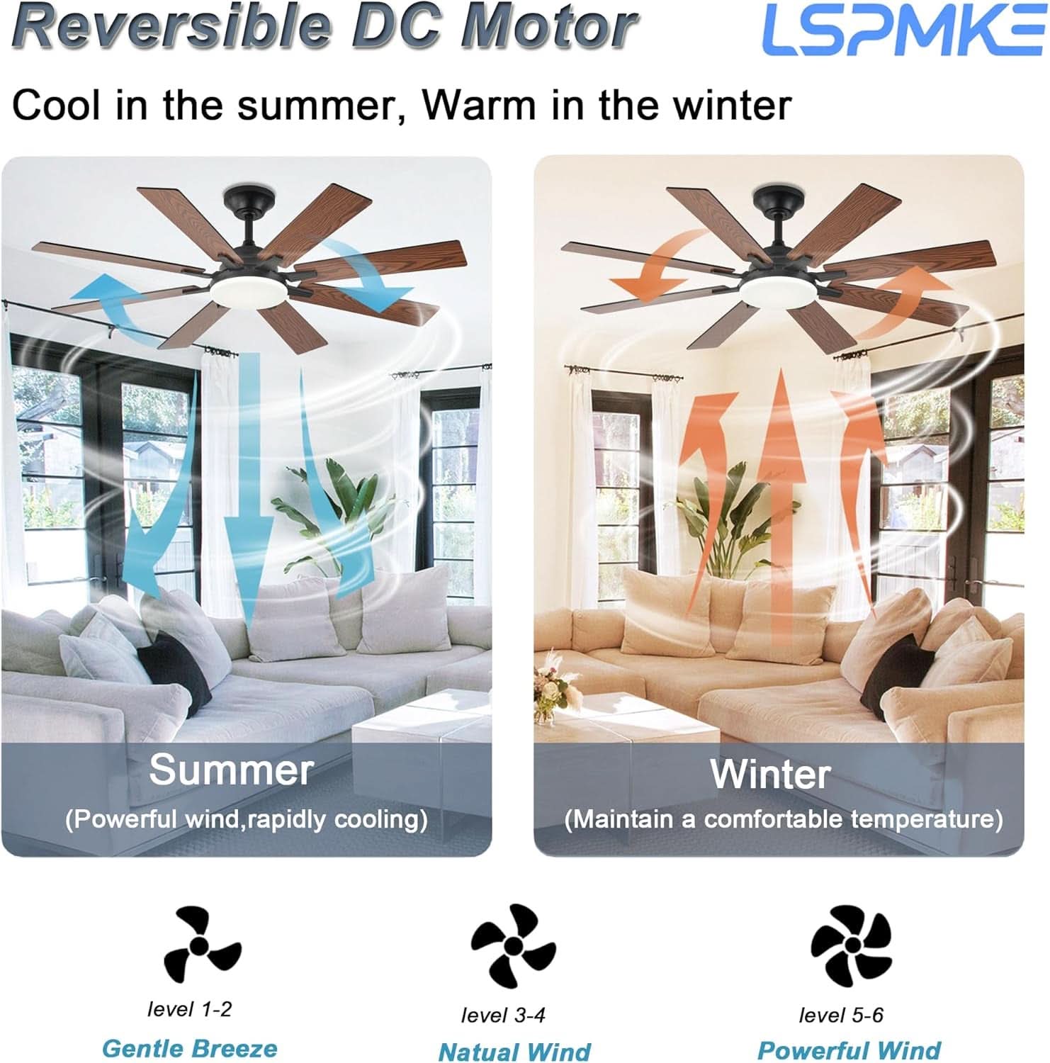 52 Inches Ceiling Fan Ultraquiet Reversible Lights-4