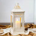 14.5" H Decorative Candle Lanterns（Beige with Gold Brush）-0