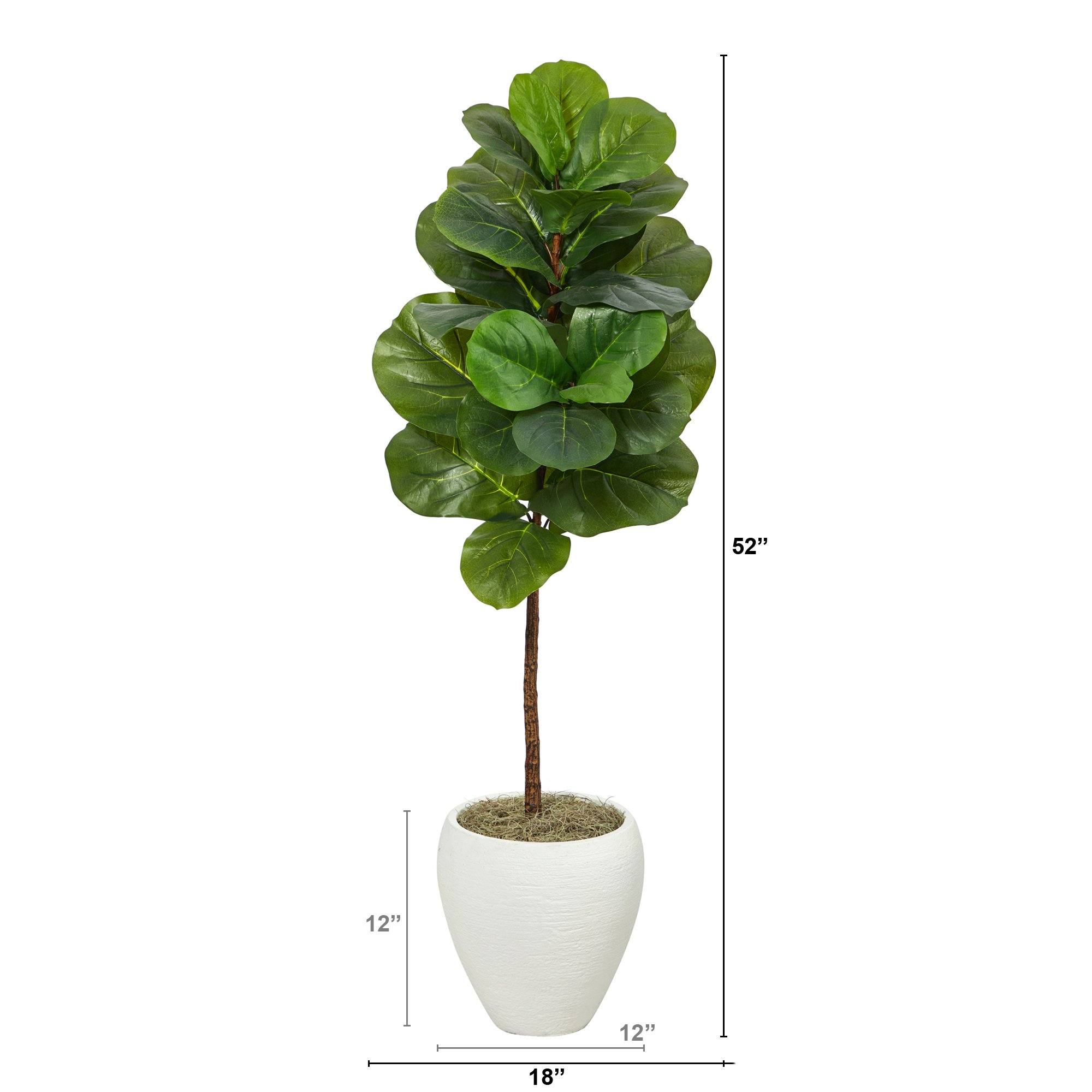 Artificial Fiddle Leaf Fig Tree in White Planter, 52”-1