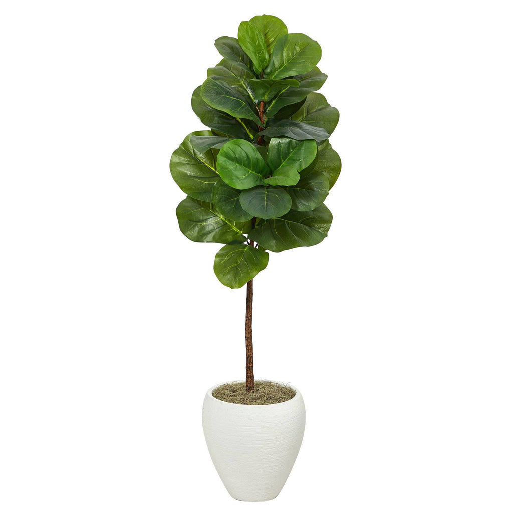 Artificial Fiddle Leaf Fig Tree in White Planter, 52”-0