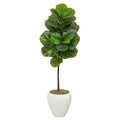 Artificial Fiddle Leaf Fig Tree in White Planter, 52”-0