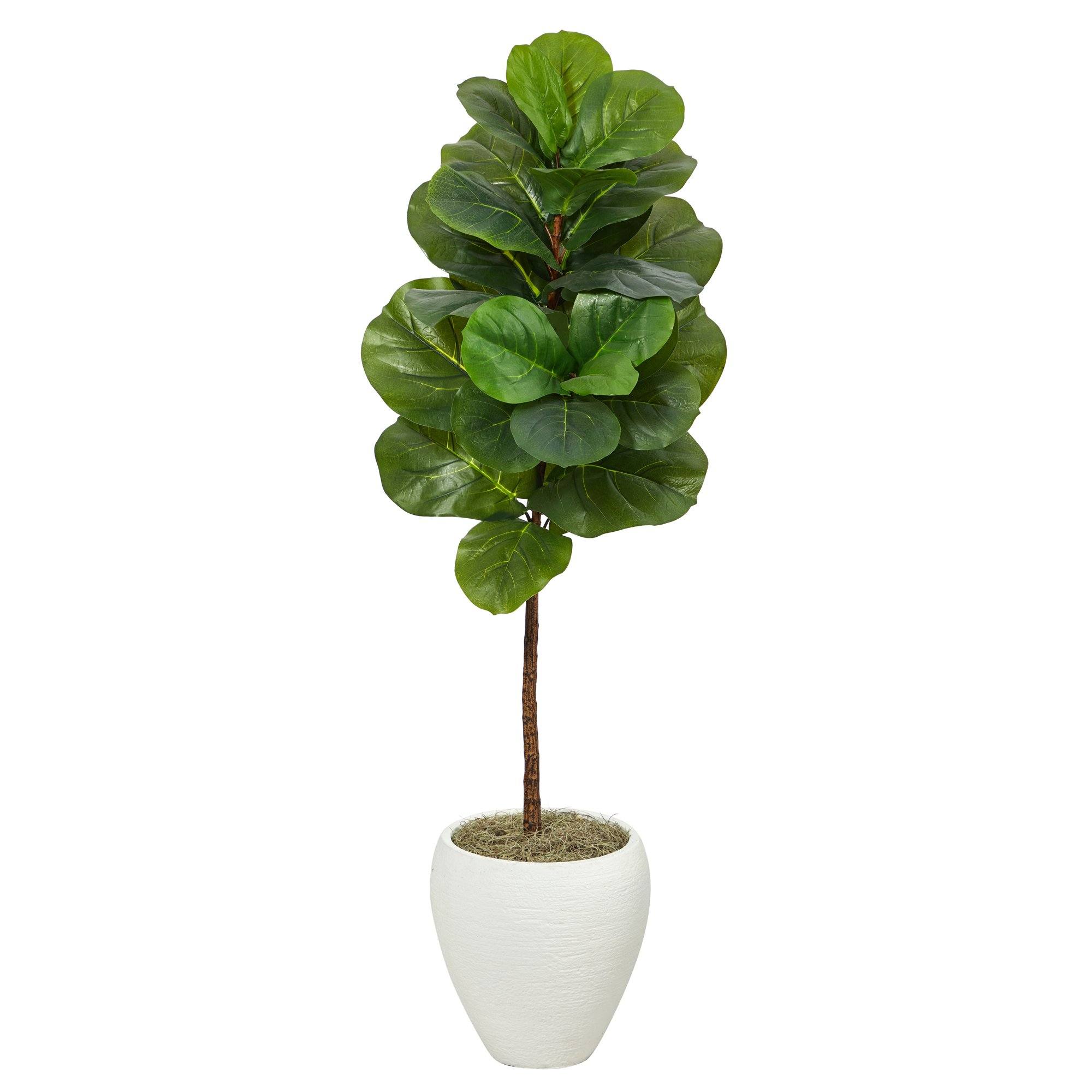 Artificial Fiddle Leaf Fig Tree in White Planter, 52”-0