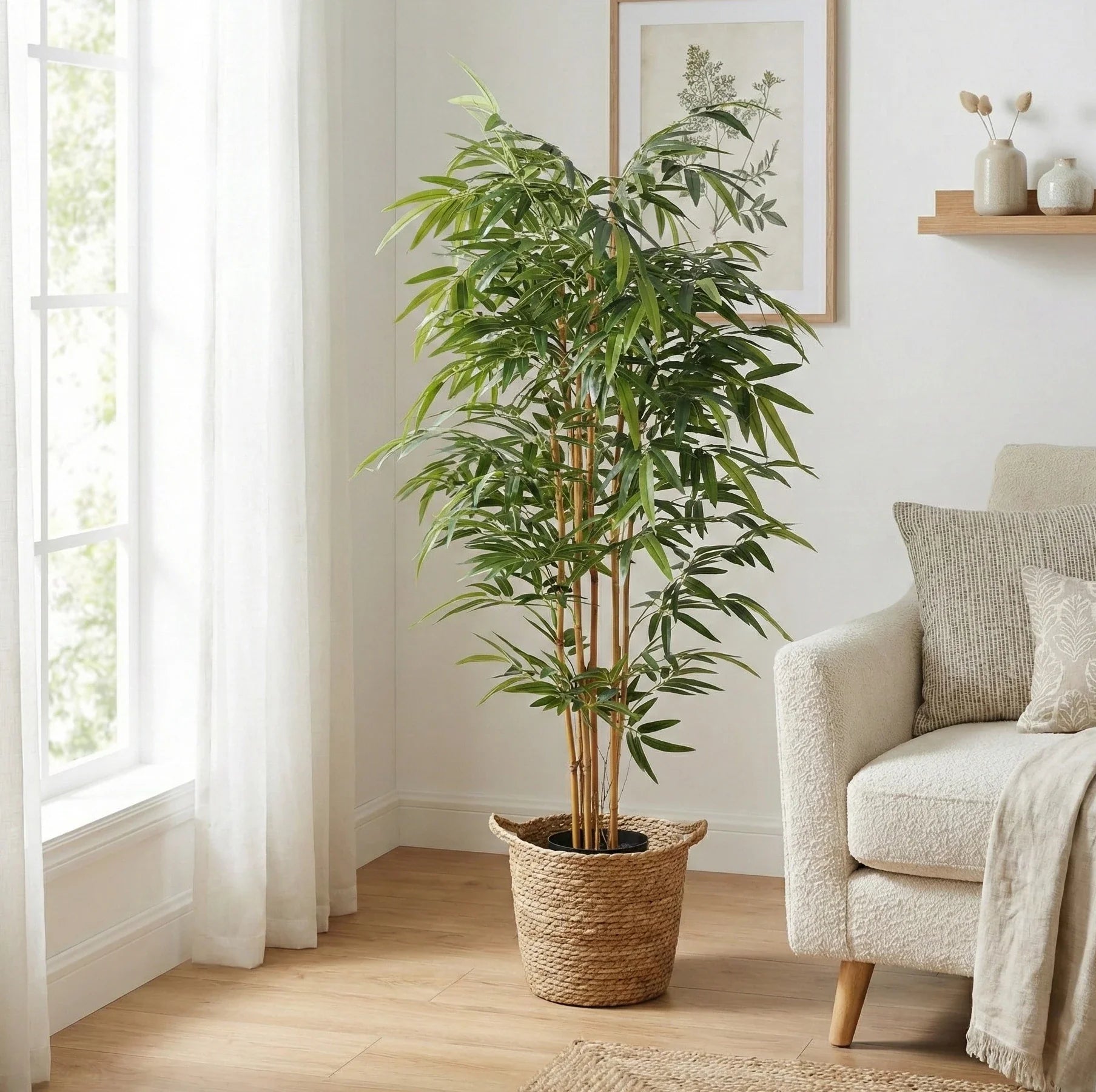 Potted Bamboo Natural Trunk Artificial Tree 70.9in-3