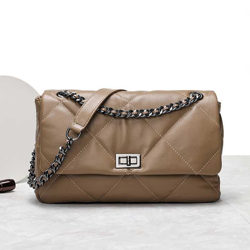 Casual Women's Sheepskin Diamond Lattice Handbag