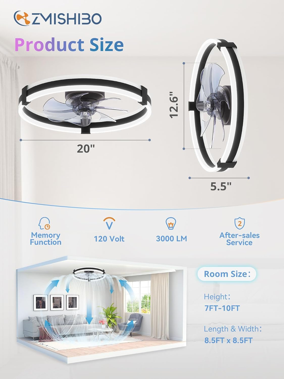 Twenty Inch RGB Ceiling Fan With Remote Dimmable LED-3
