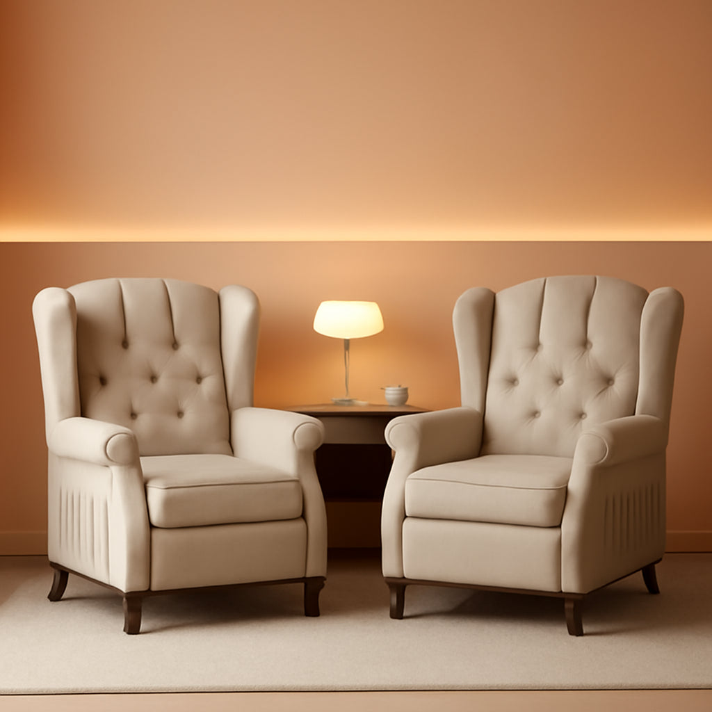 Wingback Recliner Chair With Massage And Heat Tufted Fabric