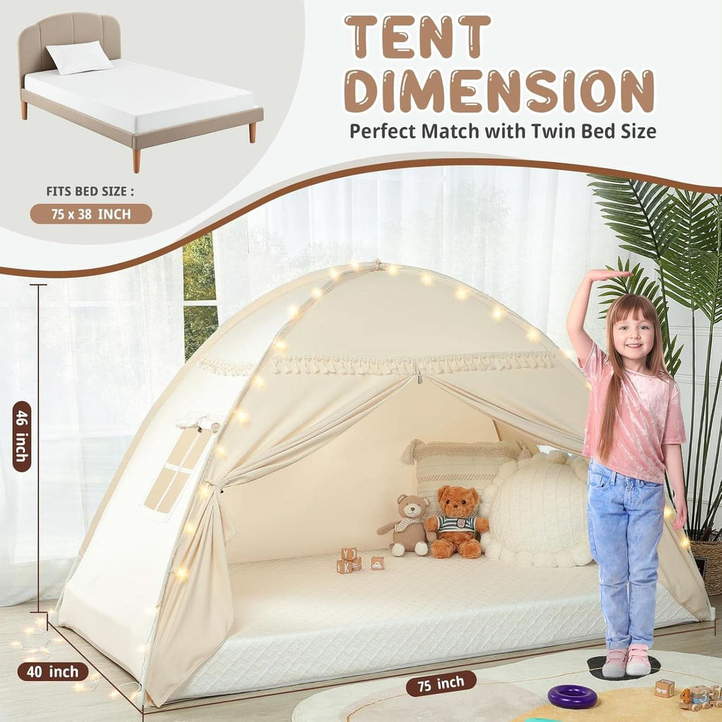 Golden Beige Premium Toddler Canopy Bed Tent Privacy-3