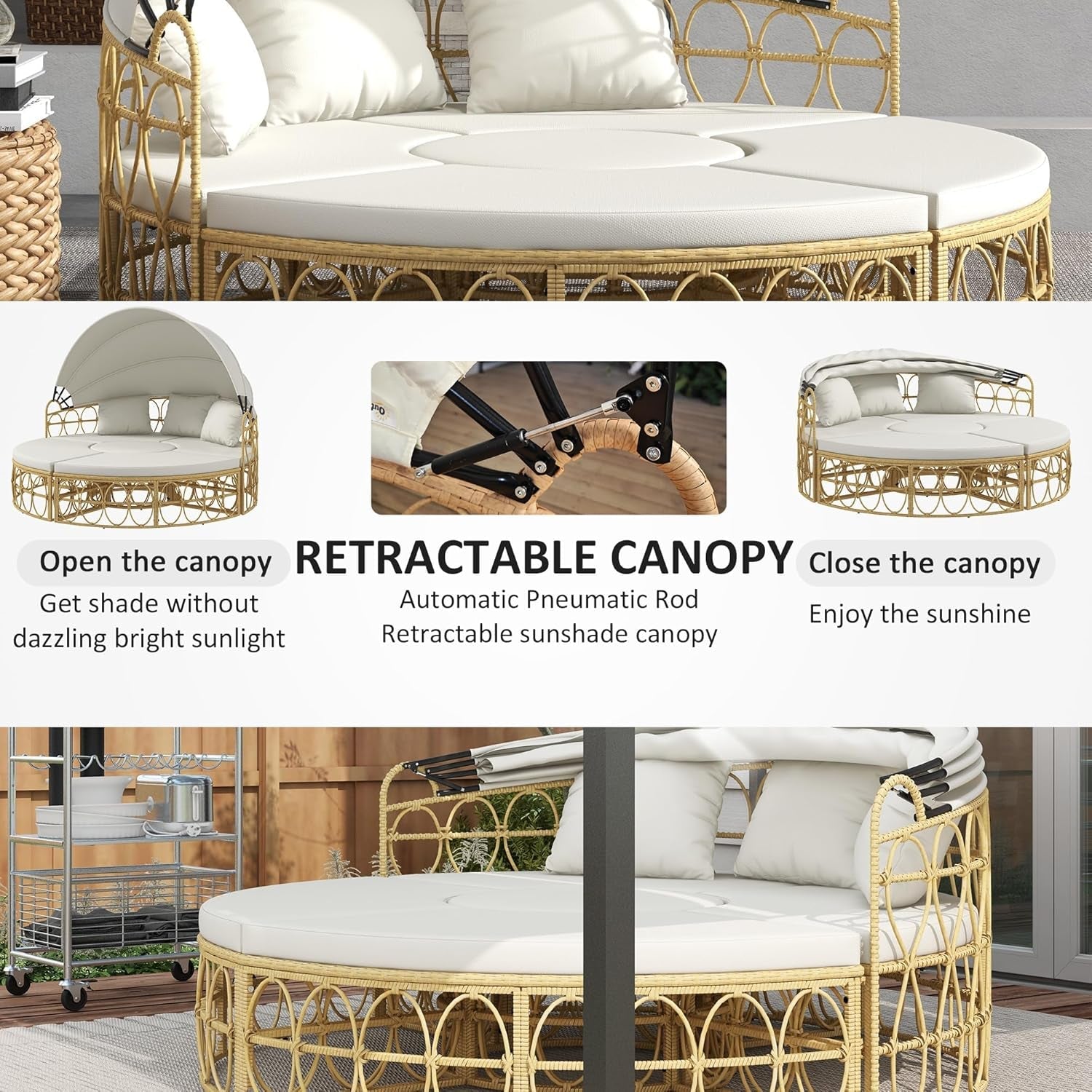 Outdoor Round Daybed Set with Canopy and Cushions