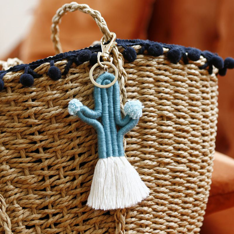 Handmade Bohemian Cactus Key Chain with Rice Beads