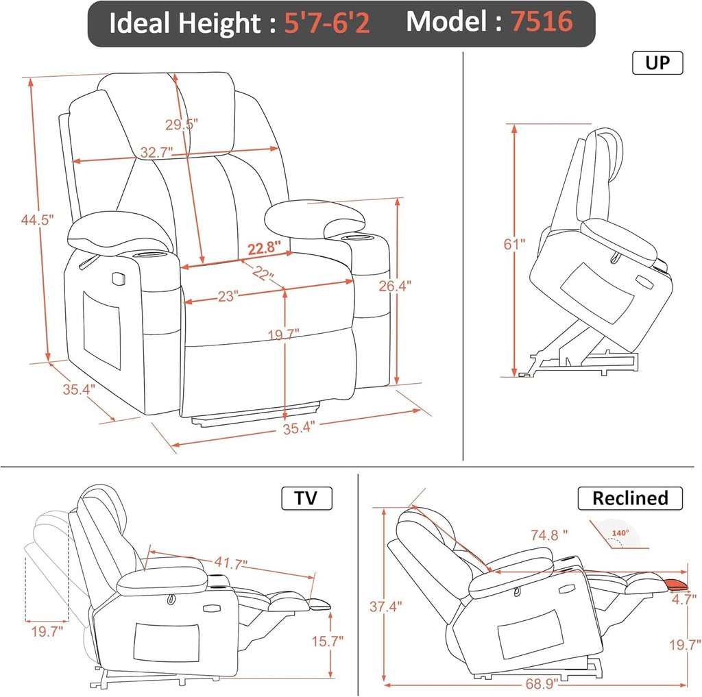 Large Power Lift Recliner Chair With Massage And Heat