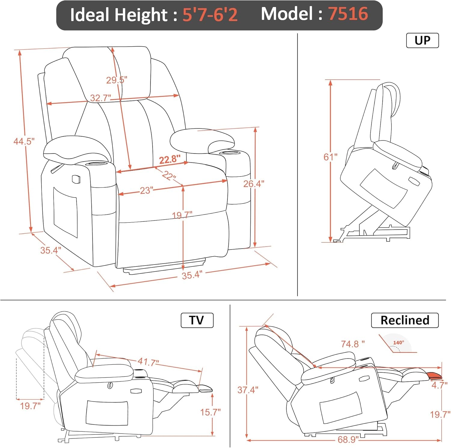 Large Power Lift Recliner Chair With Massage And Heat