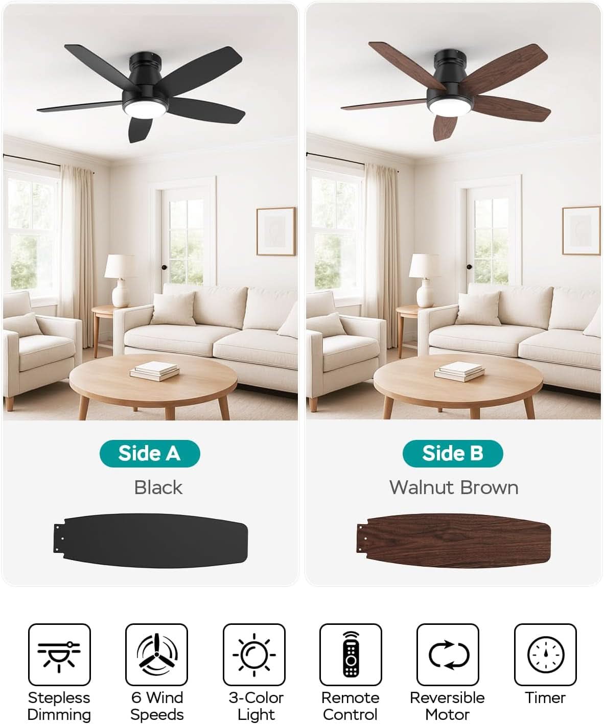 42Inch Ceiling Fan With Lights SteplessDimmable Black-1
