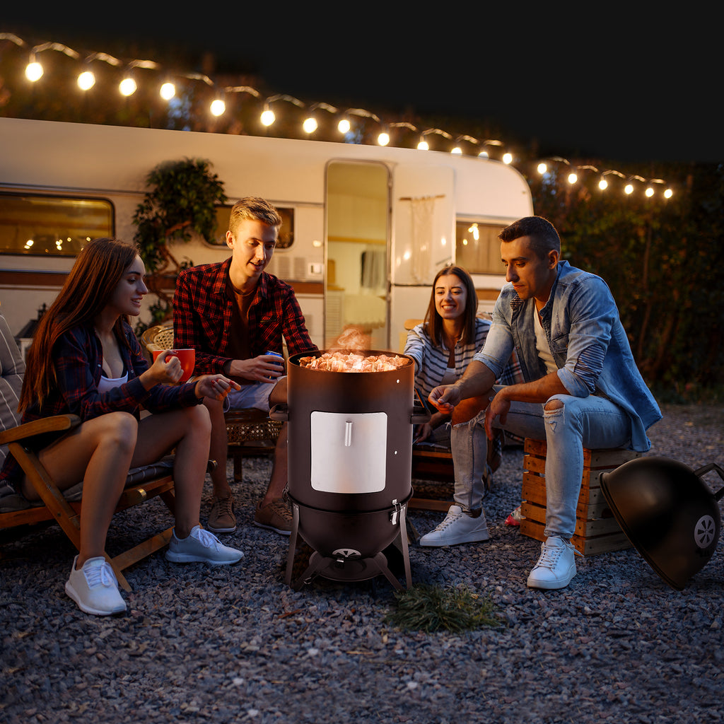 Vertical 3-Layer Steel Charcoal Smoker Grill